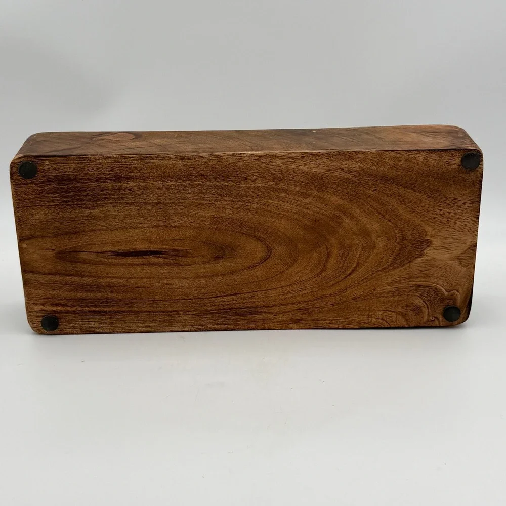 Hand Carved Wooden Triple Moon 3 Compartment Organizer Box Celestial Decor